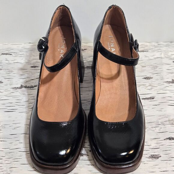 Jonak Paris Shoes 7.5 / 38 Black Leather Chunky Heeled Mary Janes Platform New - Picture 9 of 14